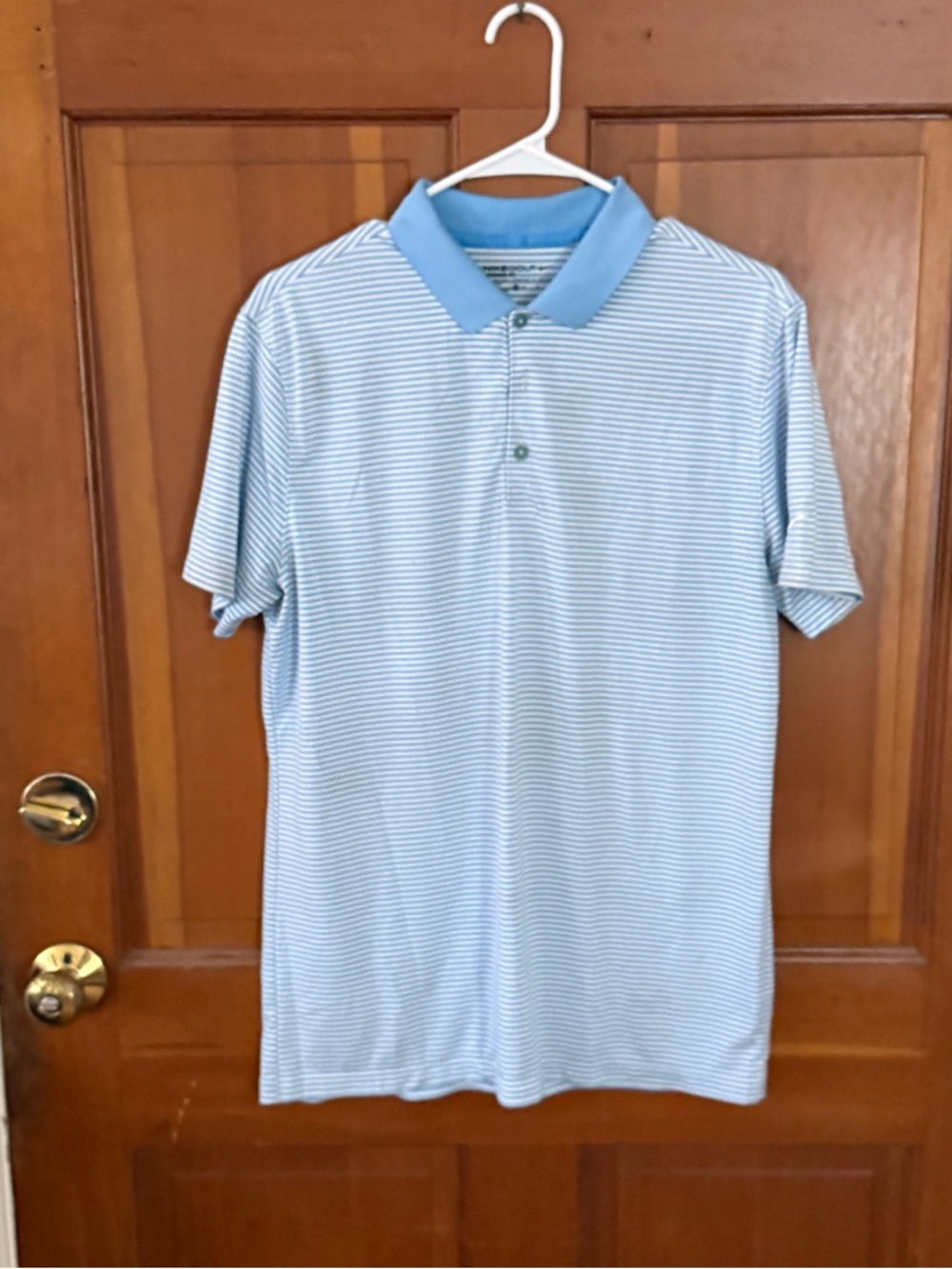 Nike Light Blue & White Striped Polo Shirt